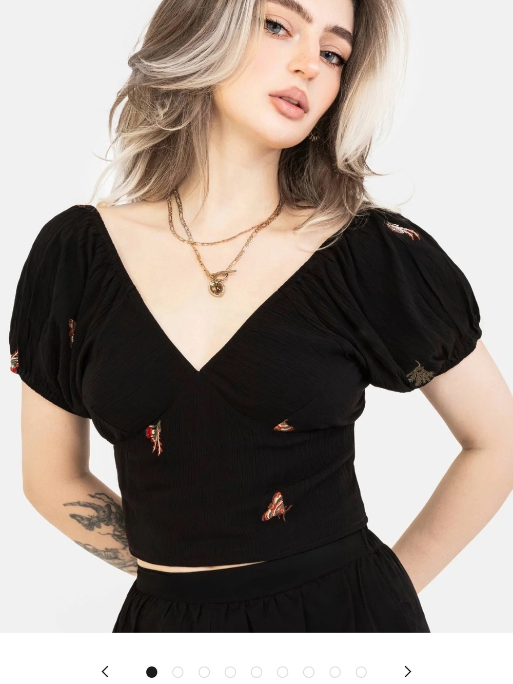 Disturbia Black Embroidered Puff Sleeve Crop Top